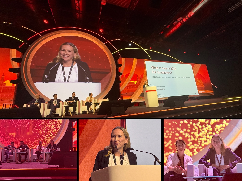 Prof. Heidecker stellt die ersten ESC-Leitlinien zu Myokarditis und Perikarditis auf dem ESC-Kongress in Madrid im August 2025 vor, nachdem sie als Mitglied der Task Force mitgewirkt hatte
